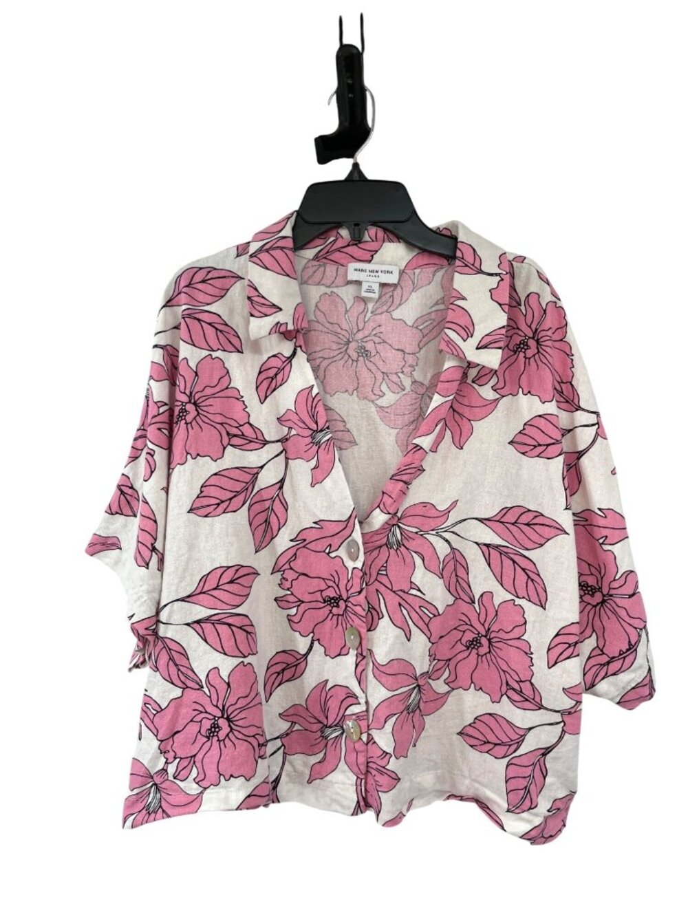 Marc New York Linen Blend Floral Blouse Womens XL Used Pink Black
